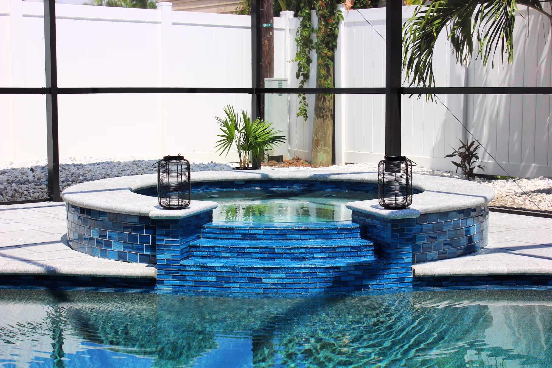 Finished shotcrete pool with tile and coping at a central Pinellas County Ridgecrest home